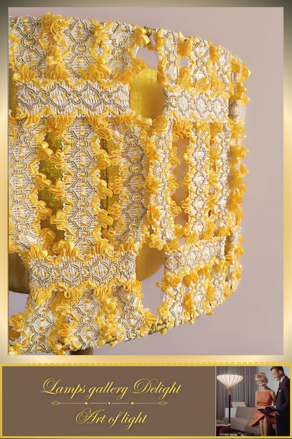 Floor lamp with a yellow lace shade. 4903 Product to order!