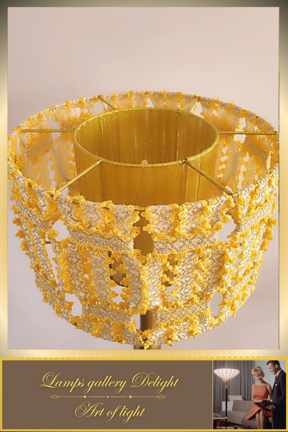 Floor lamp with a yellow lace shade. 4903 Product to order!