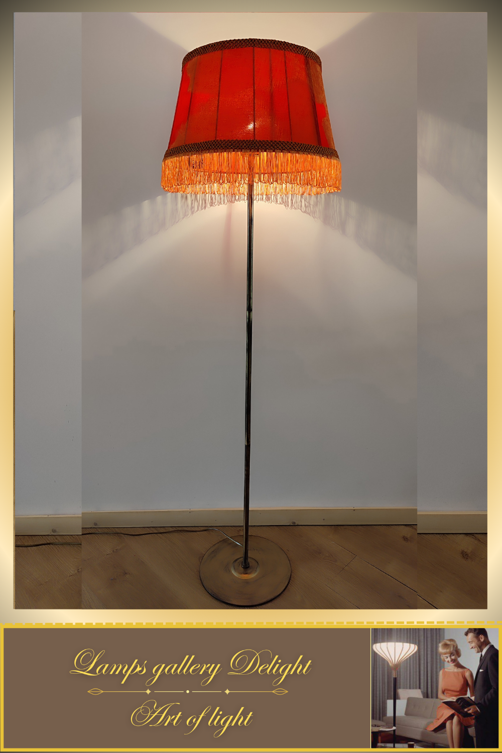 Floor lamp with a classic orange velor lampshade. PRODUCT TO ORDER. 6507
