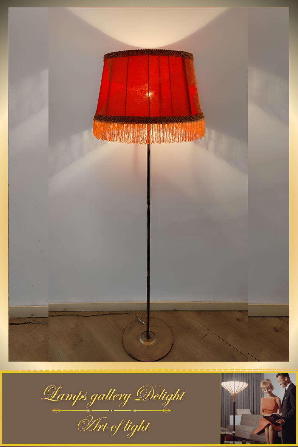 Floor lamp with a classic orange velor lampshade. PRODUCT TO ORDER. 6507