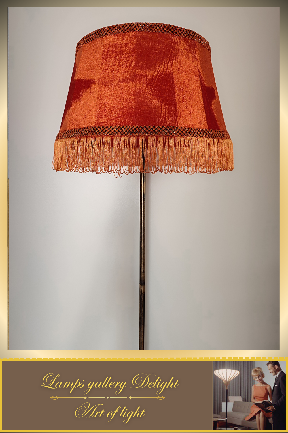 Floor lamp with a classic orange velor lampshade. PRODUCT TO ORDER. 6507