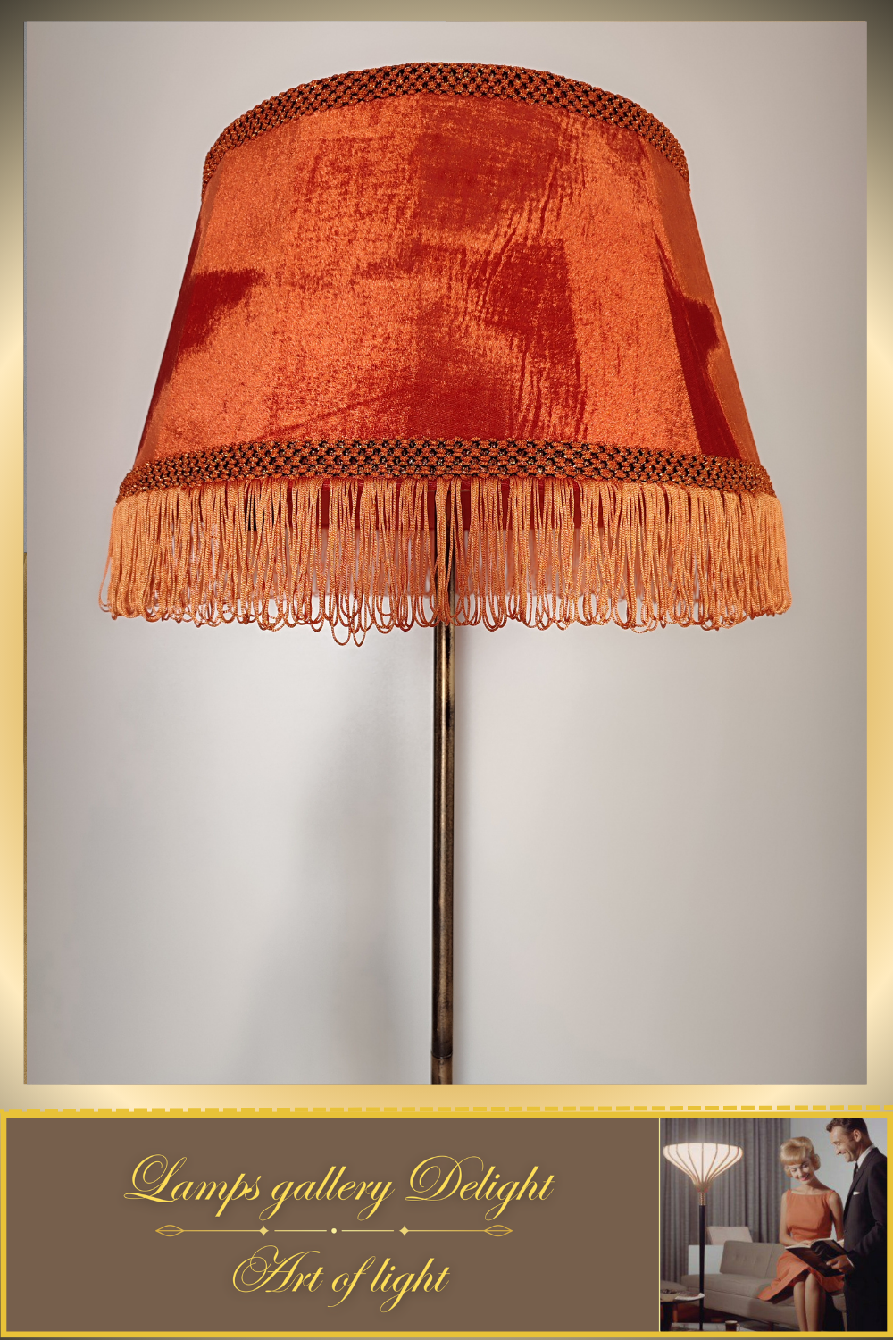 Floor lamp with a classic orange velor lampshade. PRODUCT TO ORDER. 6507