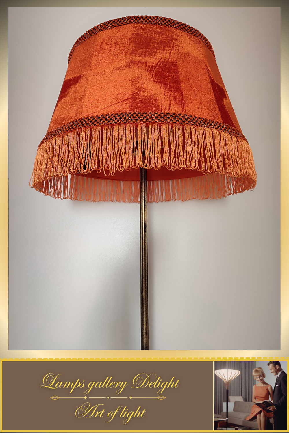 Floor lamp with a classic orange velor lampshade. PRODUCT TO ORDER. 6507