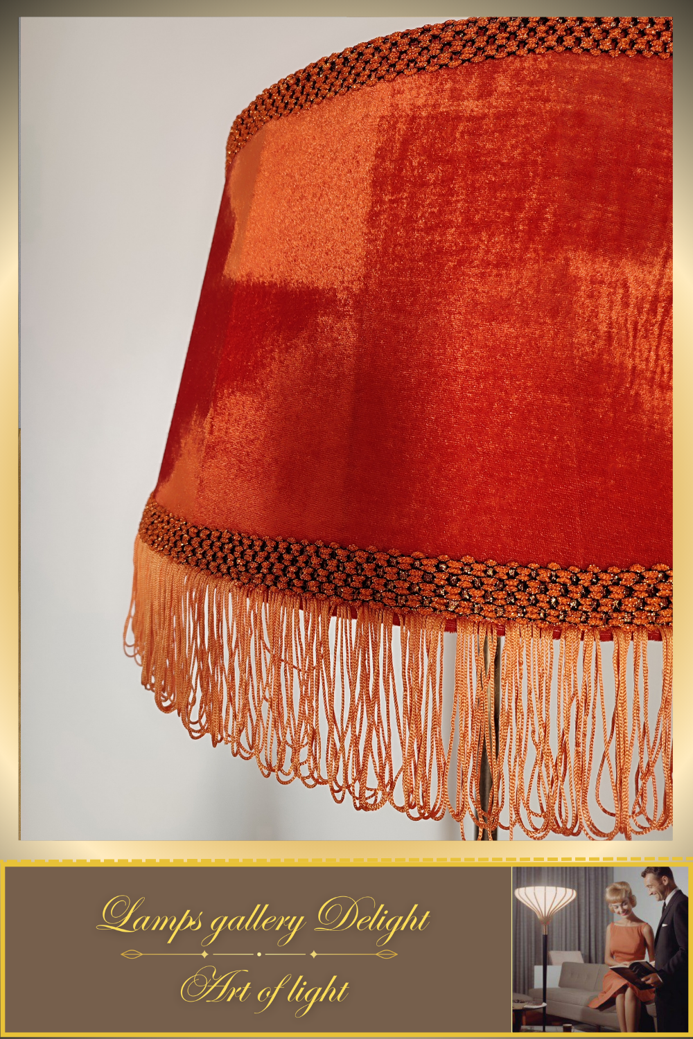 Floor lamp with a classic orange velor lampshade. PRODUCT TO ORDER. 6507