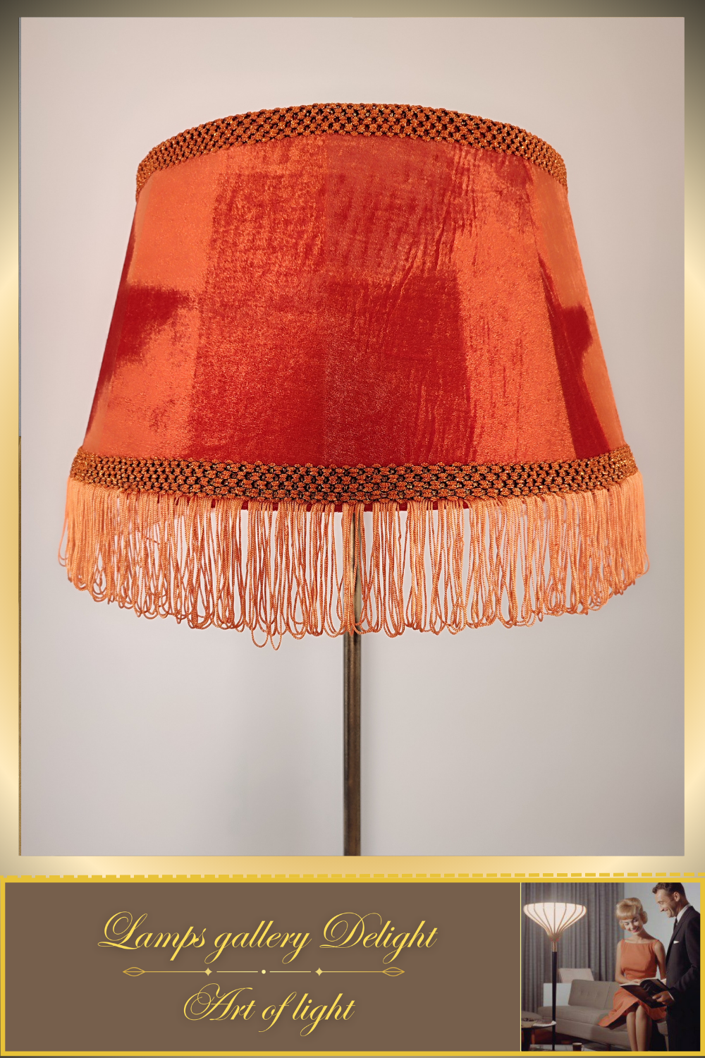 Floor lamp with a classic orange velor lampshade. PRODUCT TO ORDER. 6507