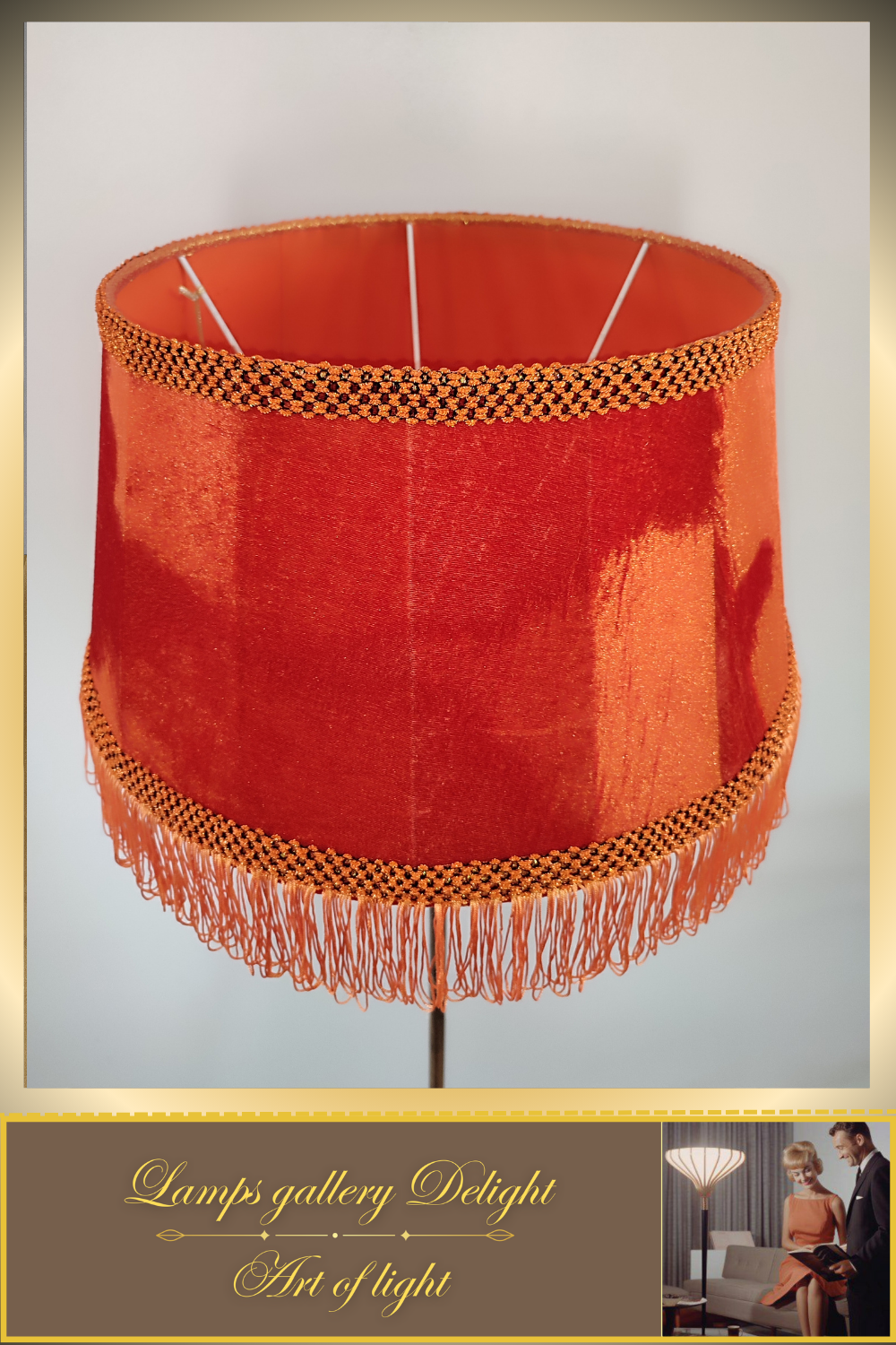 Floor lamp with a classic orange velor lampshade. PRODUCT TO ORDER. 6507