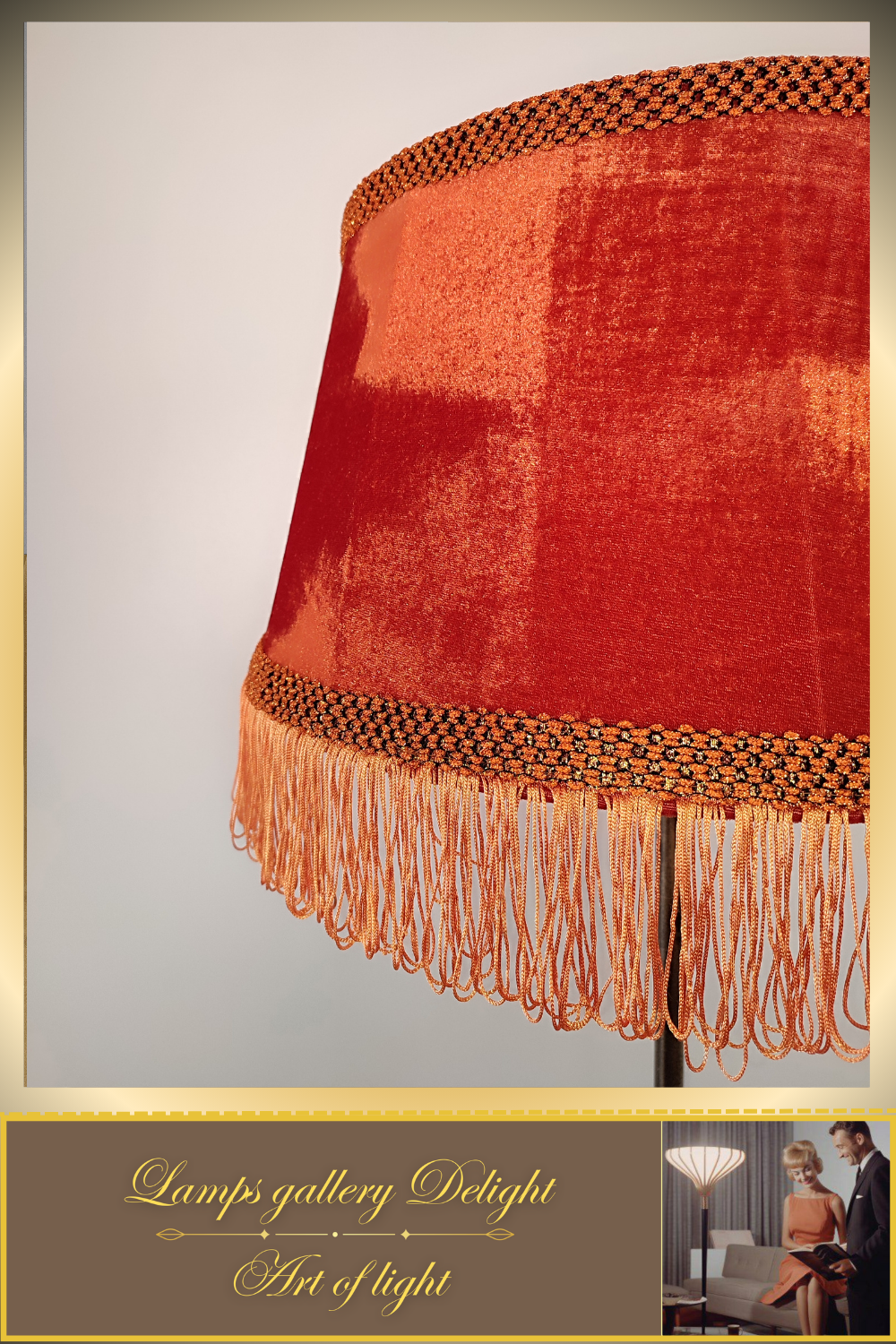 Floor lamp with a classic orange velor lampshade. PRODUCT TO ORDER. 6507