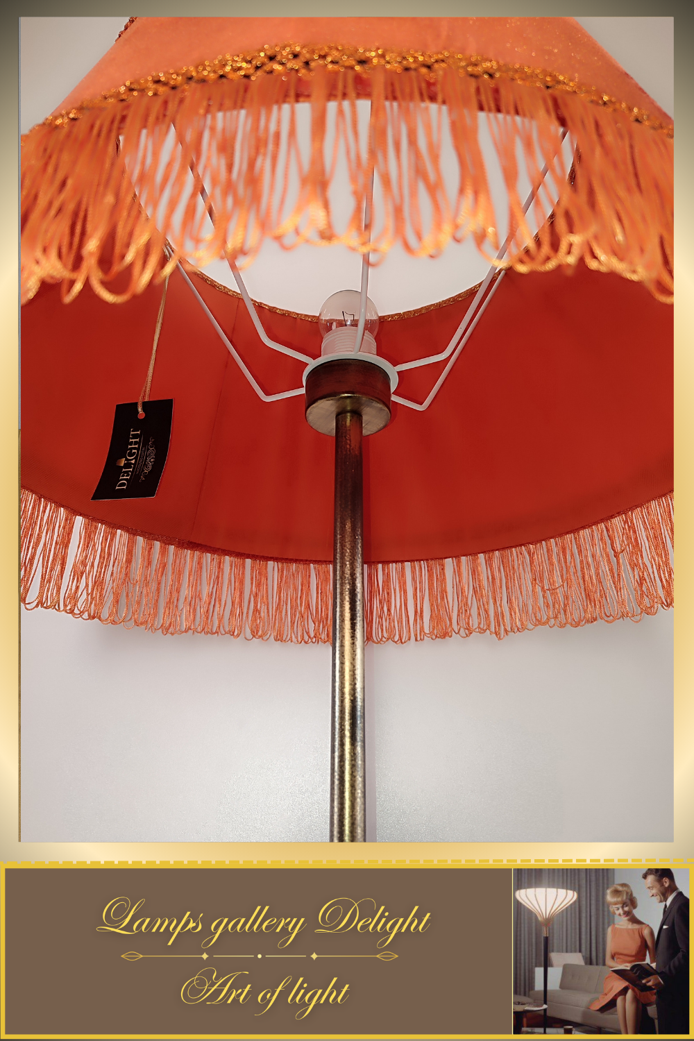 Floor lamp with a classic orange velor lampshade. PRODUCT TO ORDER. 6507