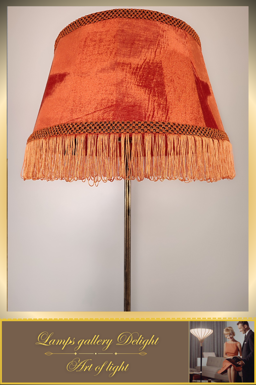 Floor lamp with a classic orange velor lampshade. PRODUCT TO ORDER. 6507