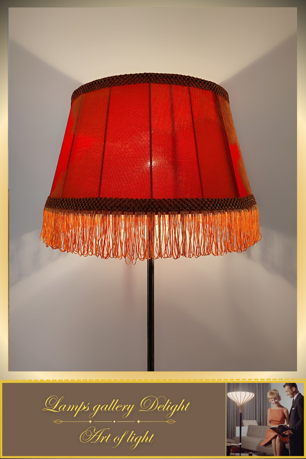 Floor lamp with a classic orange velor lampshade. PRODUCT TO ORDER. 6507