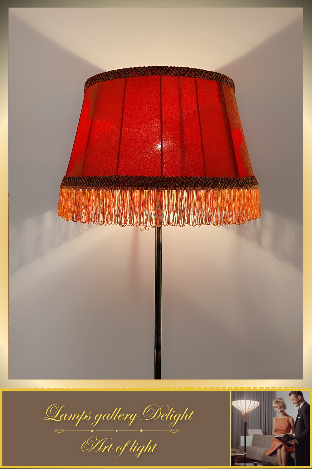 Floor lamp with a classic orange velor lampshade. PRODUCT TO ORDER. 6507