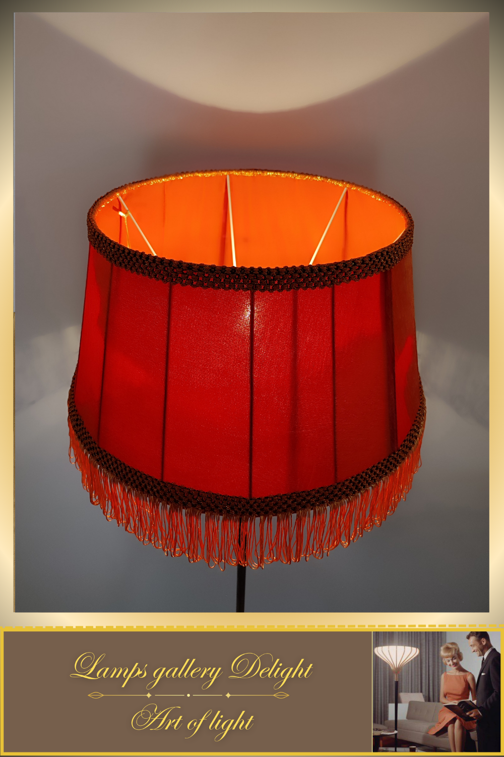 Floor lamp with a classic orange velor lampshade. PRODUCT TO ORDER. 6507