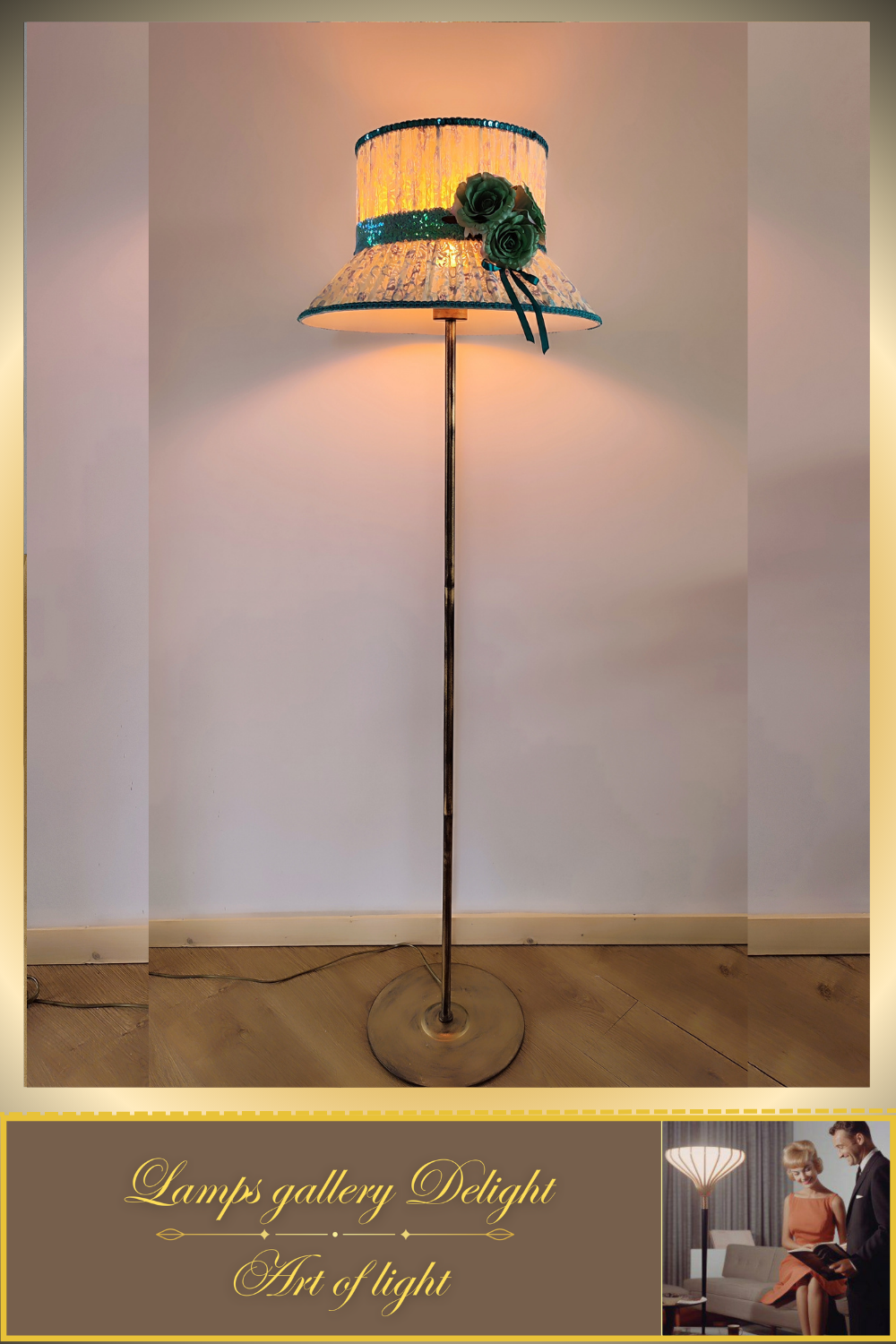 Floor lamp, flower lamp, art deco lamp. The floor lamp with a milky turquoise shade. 6103