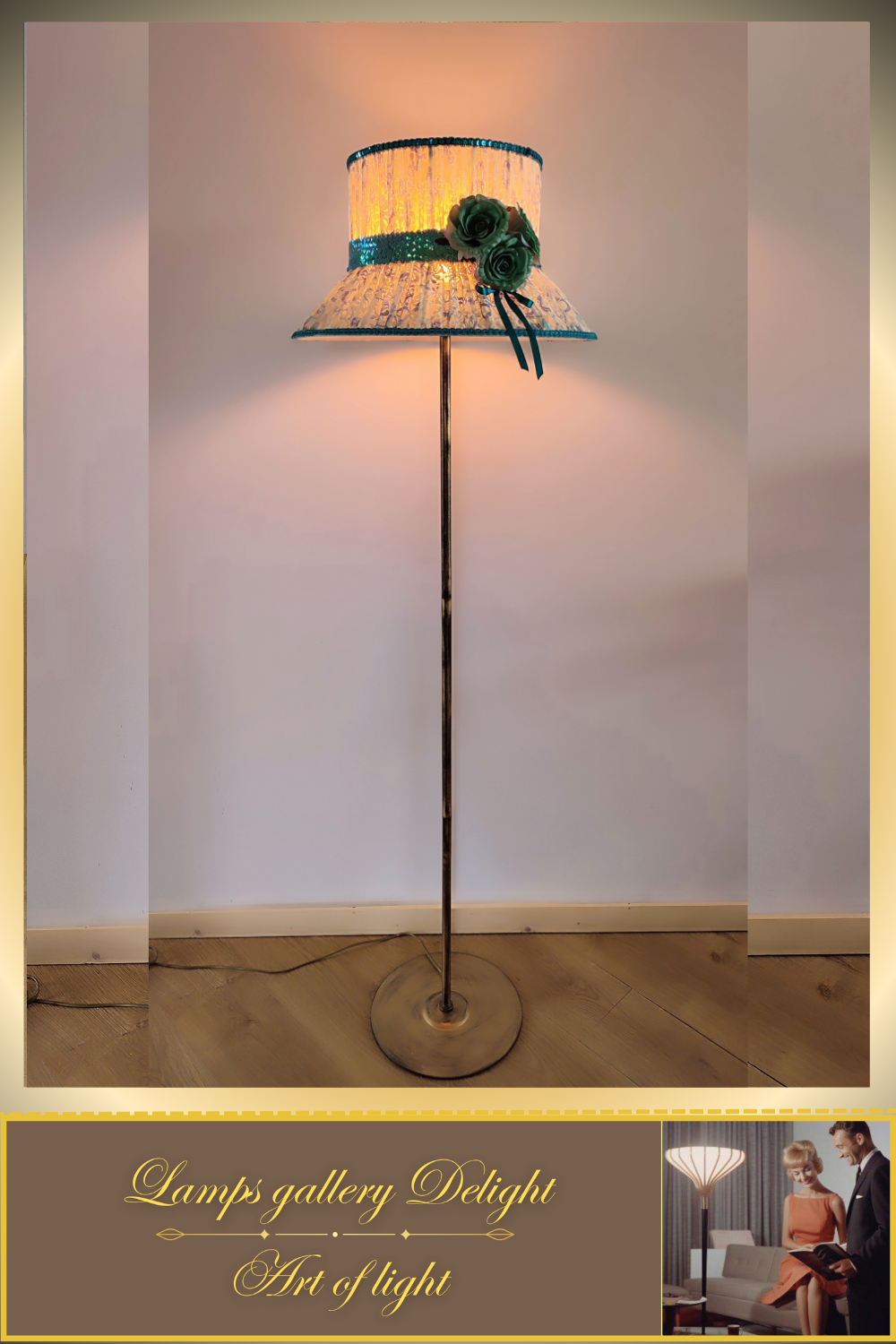 A floor lamp with a milky turquoise shade in the form of a hat for an original interior. № 6103
