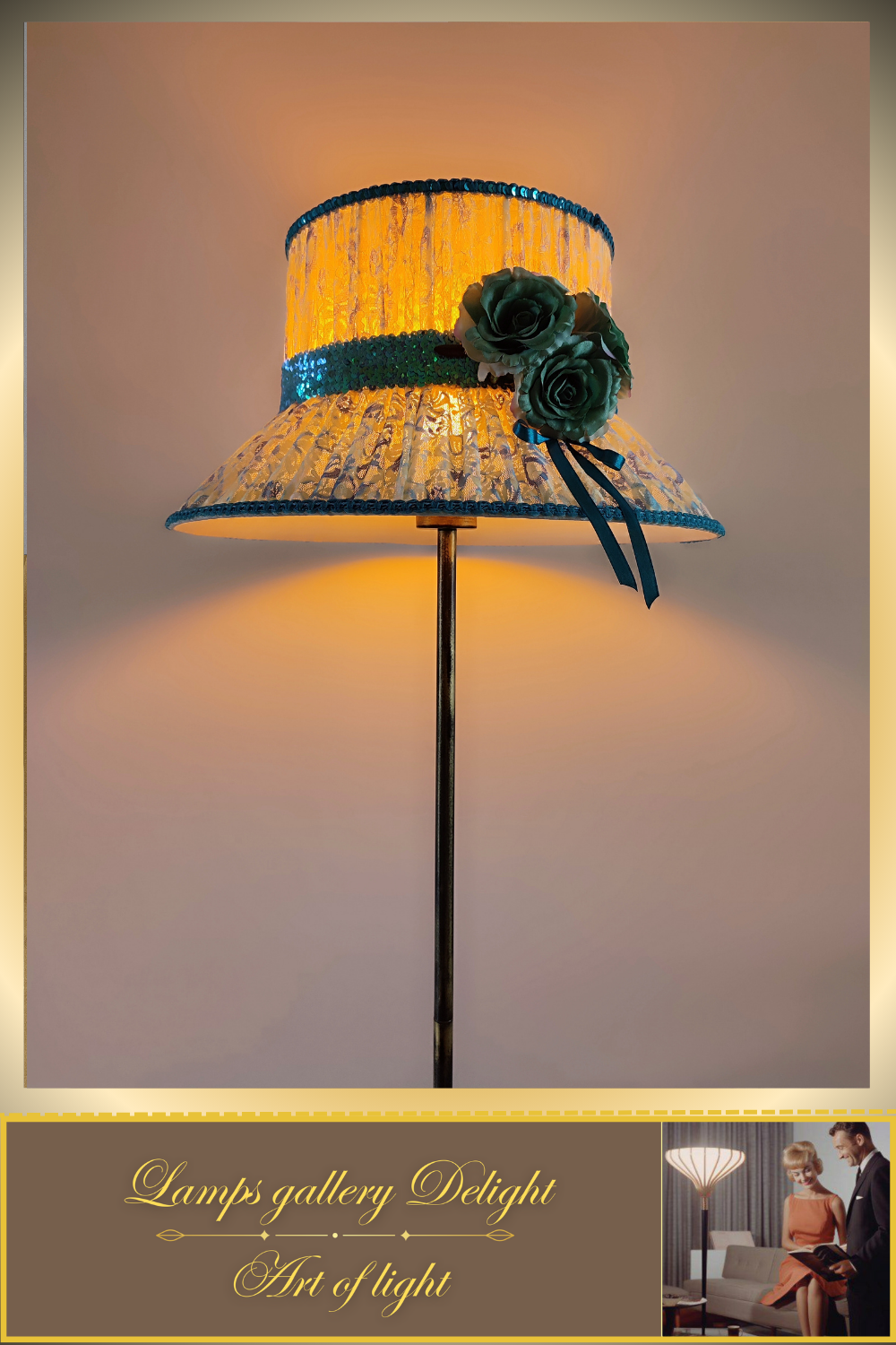 Floor lamp, flower lamp, art deco lamp. The floor lamp with a milky turquoise shade. 6103