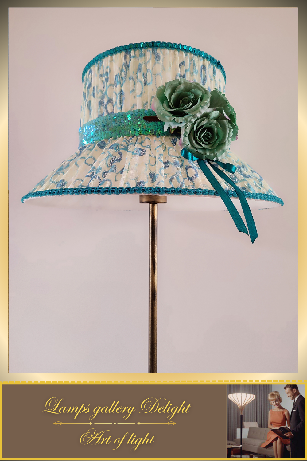 Floor lamp, flower lamp, art deco lamp. The floor lamp with a milky turquoise shade. 6103