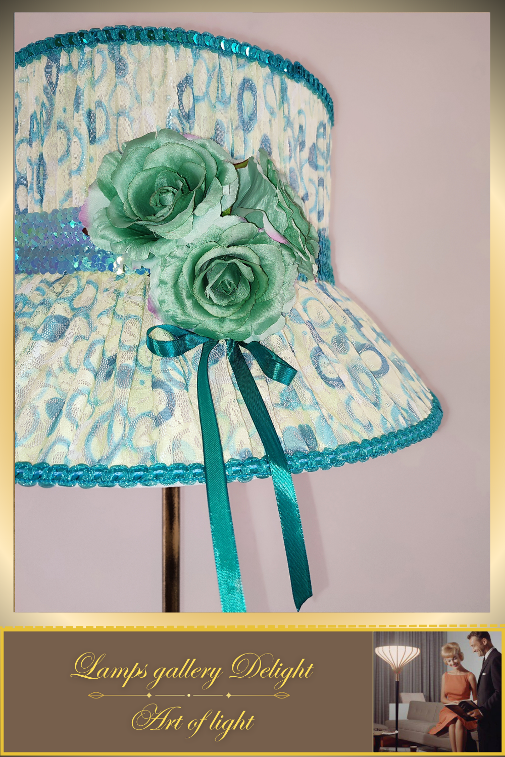 Floor lamp, flower lamp, art deco lamp. The floor lamp with a milky turquoise shade. 6103