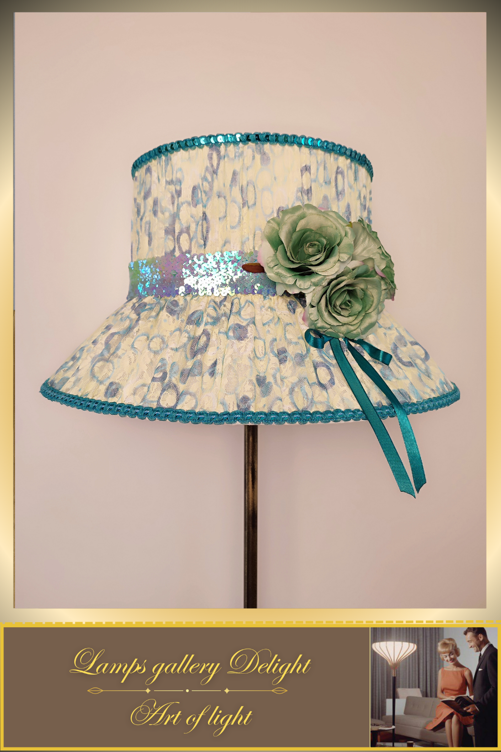 Floor lamp, flower lamp, art deco lamp. The floor lamp with a milky turquoise shade. 6103