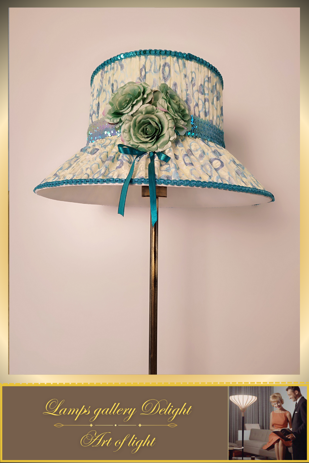 Floor lamp, flower lamp, art deco lamp. The floor lamp with a milky turquoise shade. 6103
