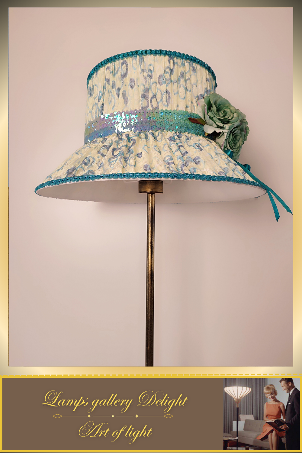 Floor lamp, flower lamp, art deco lamp. The floor lamp with a milky turquoise shade. 6103
