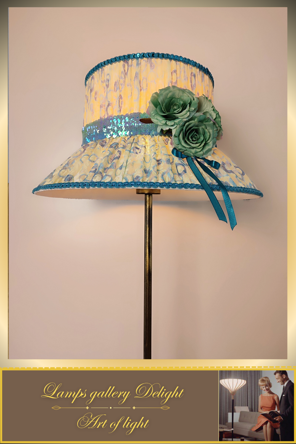 Floor lamp, flower lamp, art deco lamp. The floor lamp with a milky turquoise shade. 6103