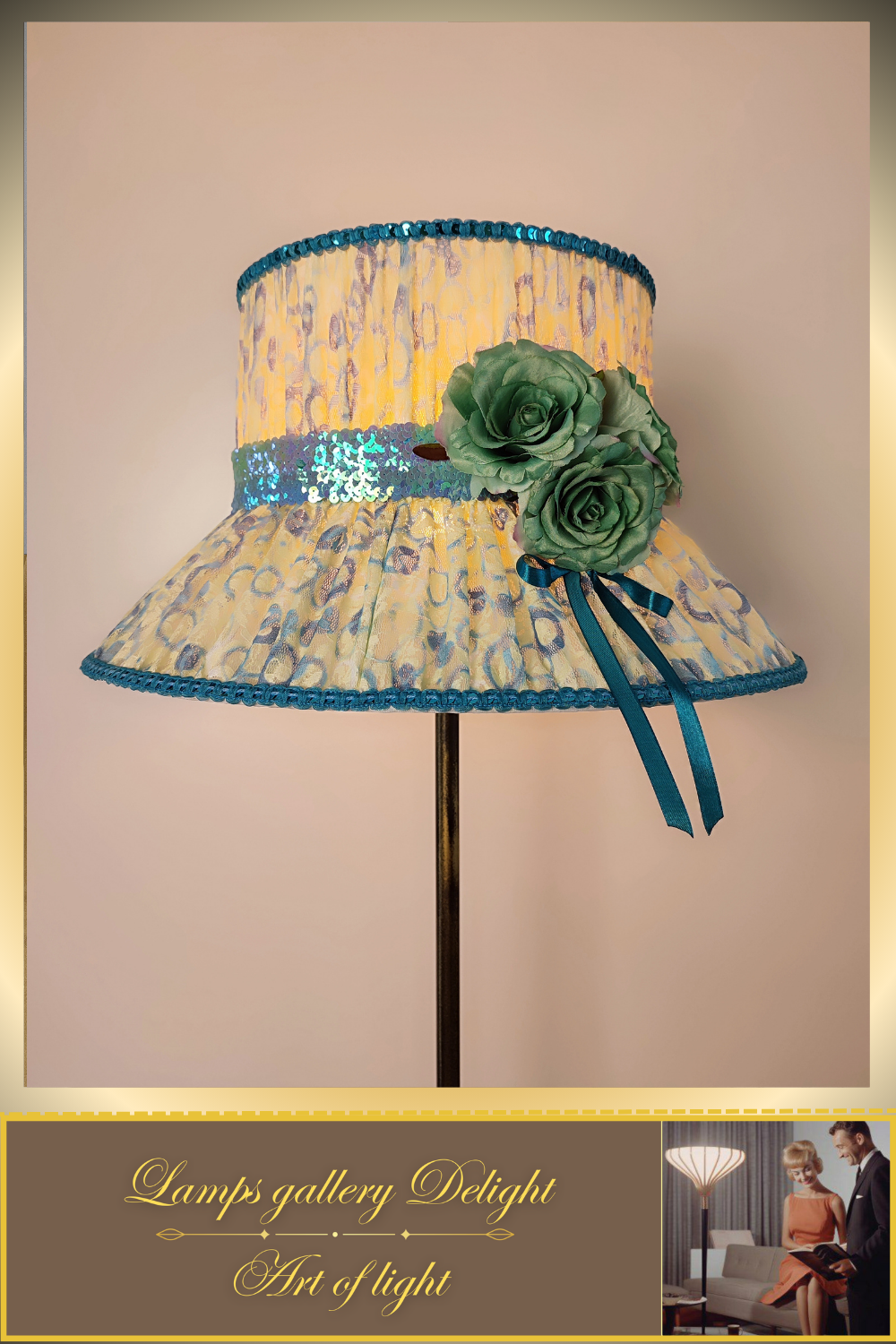 Floor lamp, flower lamp, art deco lamp. The floor lamp with a milky turquoise shade. 6103