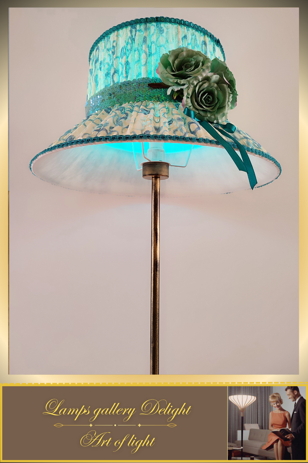 Floor lamp, flower lamp, art deco lamp. The floor lamp with a milky turquoise shade. 6103