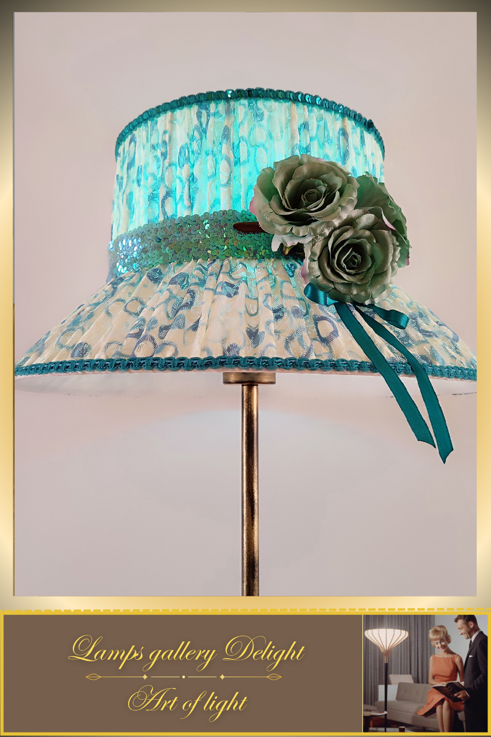 Floor lamp, flower lamp, art deco lamp. The floor lamp with a milky turquoise shade. 6103