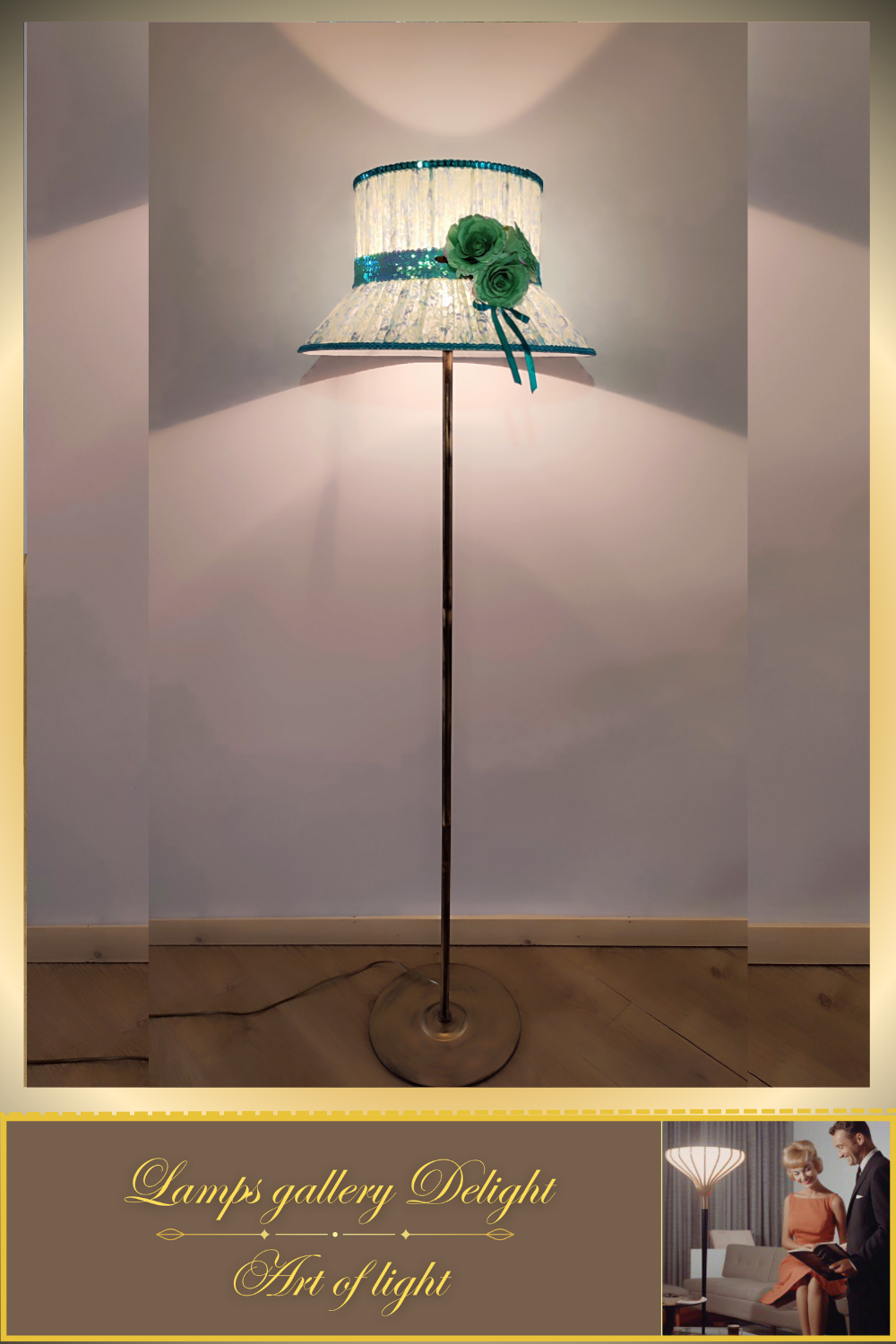 Floor lamp, flower lamp, art deco lamp. The floor lamp with a milky turquoise shade. 6103
