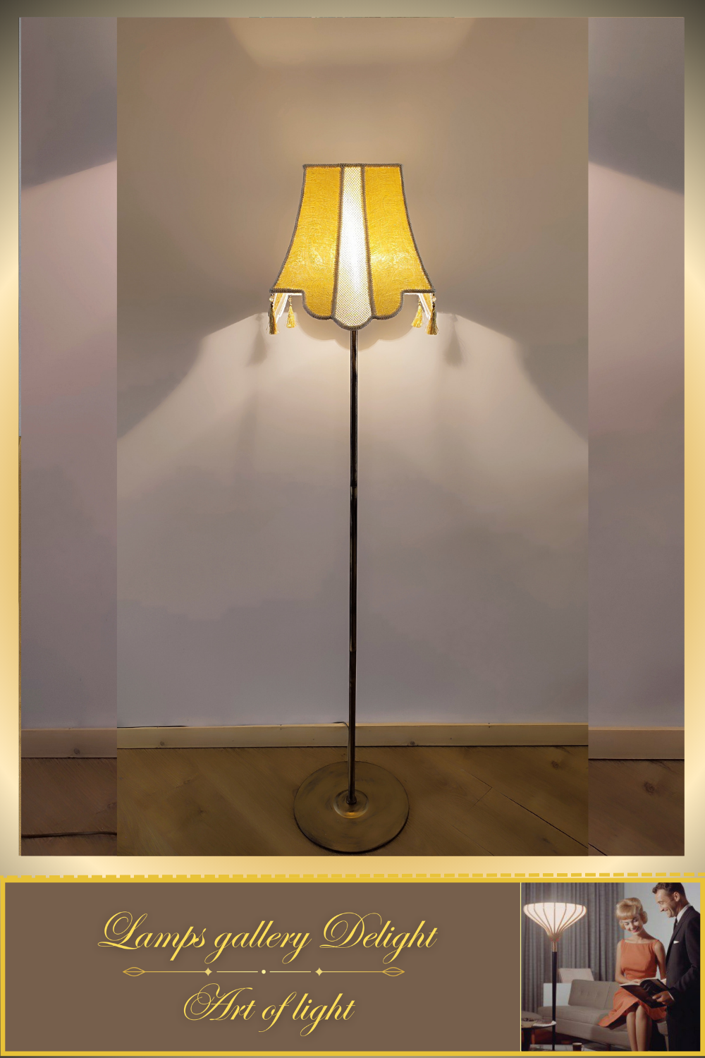 Floor lamp, art deco lamp, a floor lamp with a golden shade. 6002