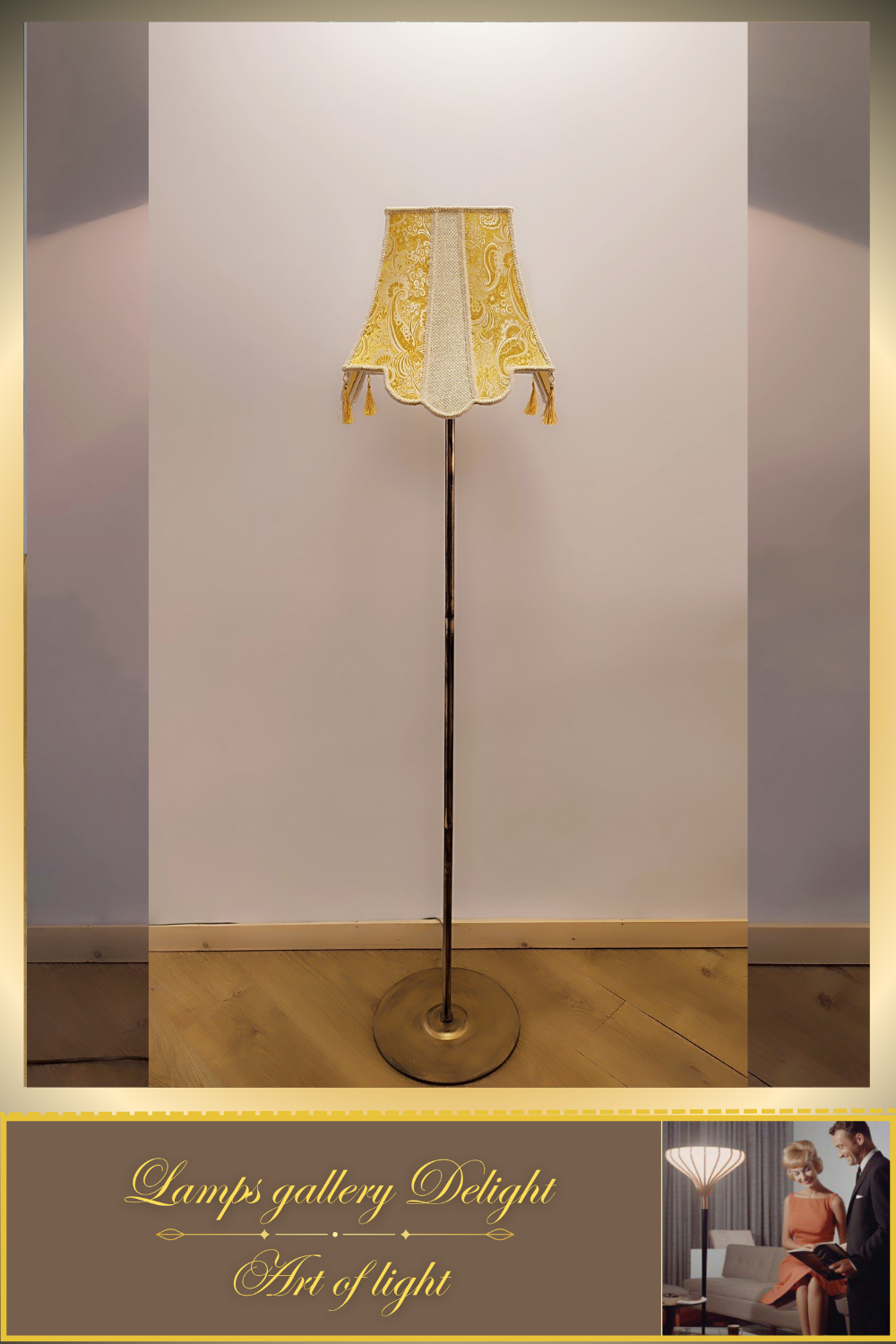 Floor lamp, art deco lamp, a floor lamp with a golden shade. 6002