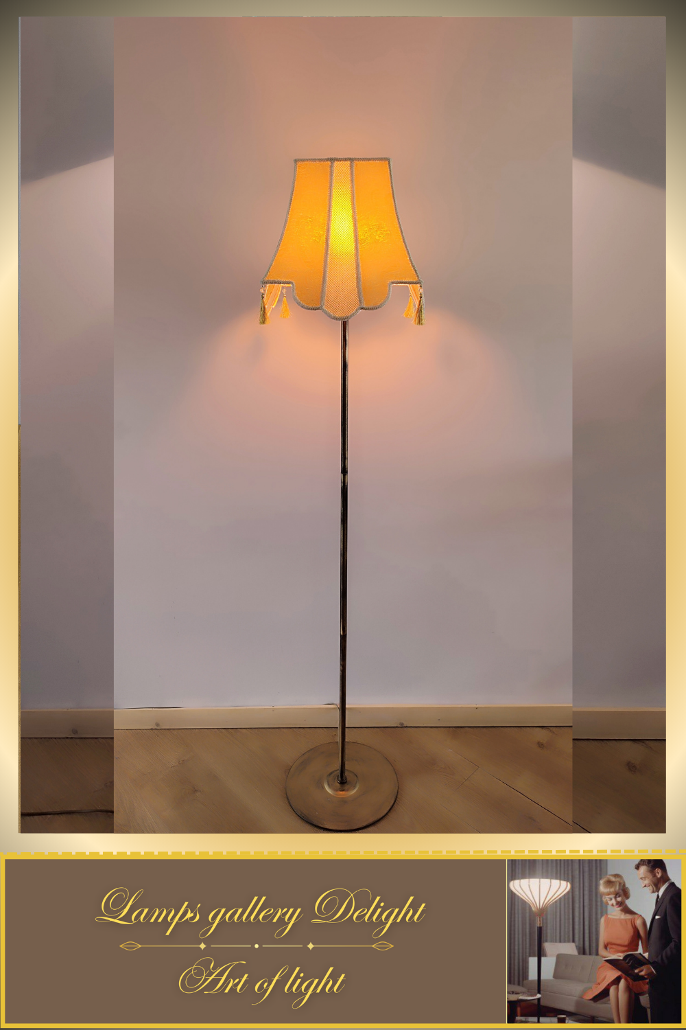 Floor lamp, art deco lamp, a floor lamp with a golden shade. 6002