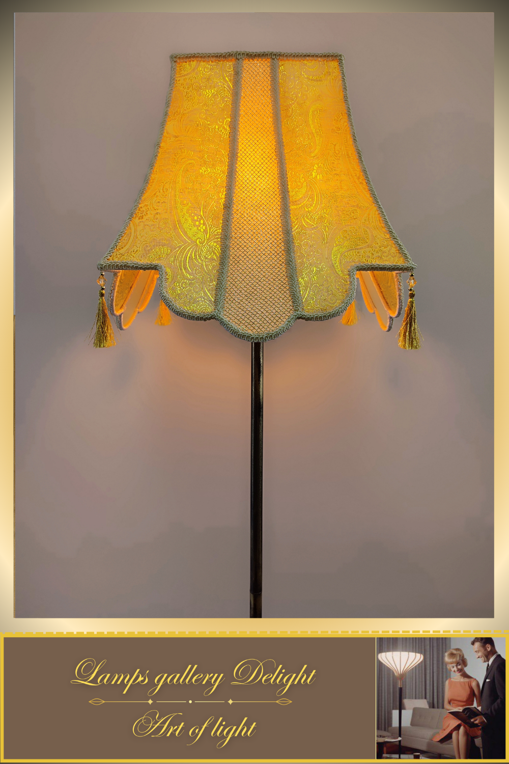 Floor lamp, art deco lamp, a floor lamp with a golden shade. 6002