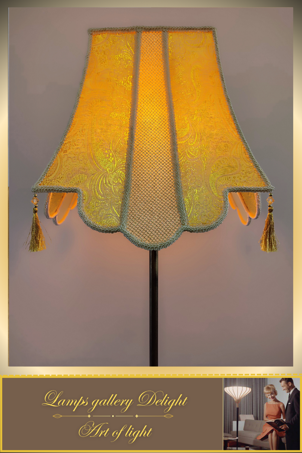 Floor lamp, art deco lamp, a floor lamp with a golden shade. 6002