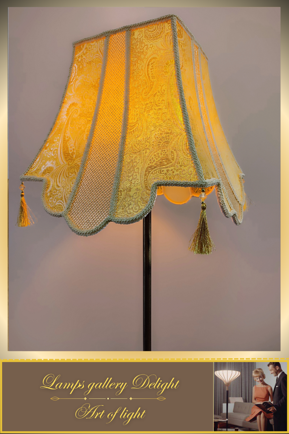 Floor lamp, art deco lamp, a floor lamp with a golden shade. 6002