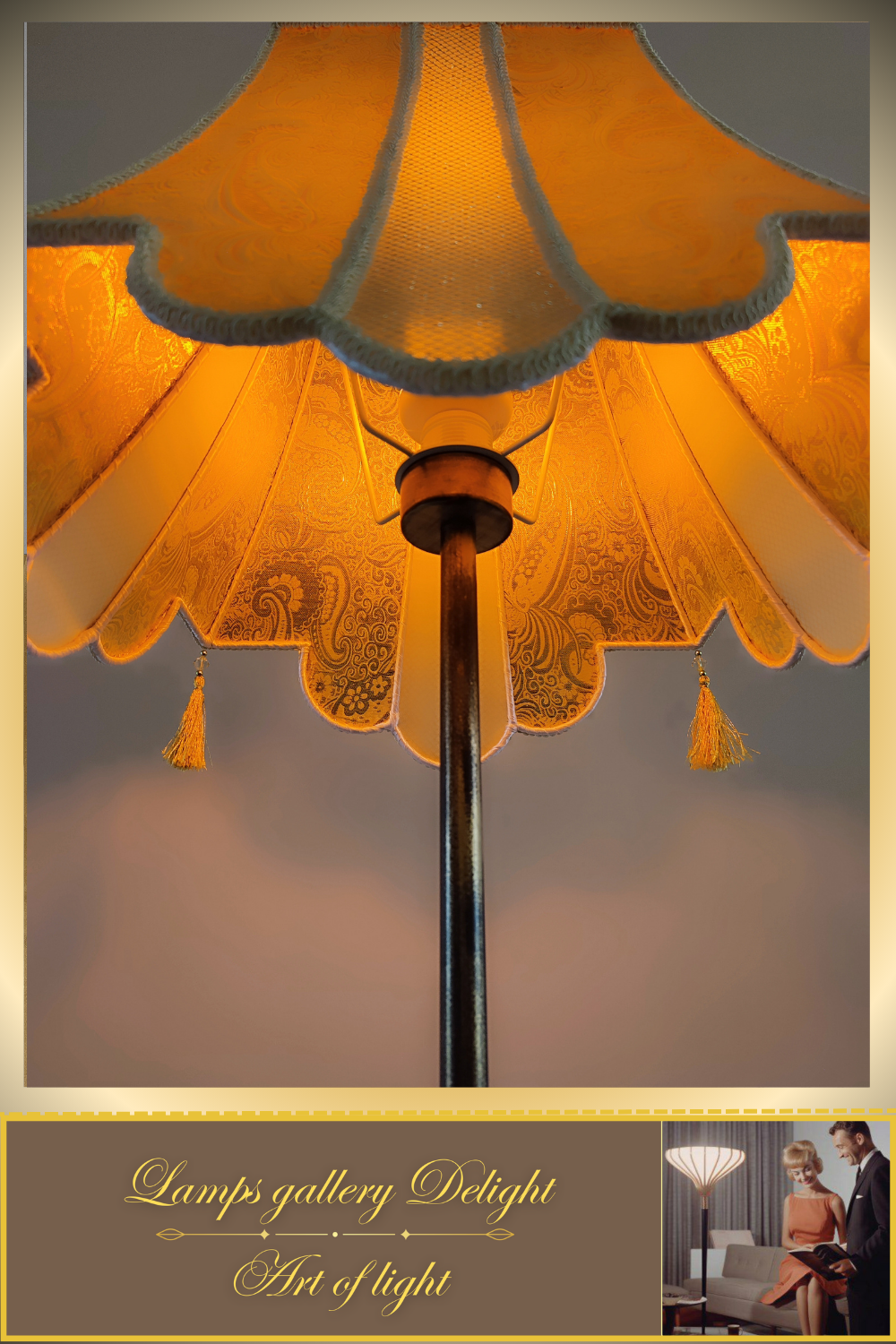 Floor lamp, art deco lamp, a floor lamp with a golden shade. 6002