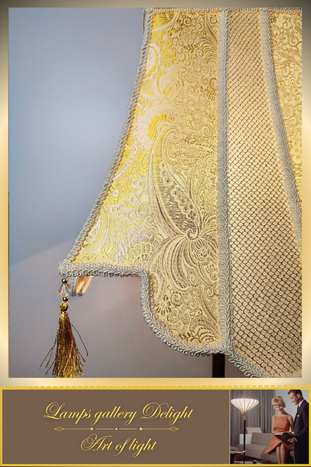 Floor lamp, art deco lamp, a floor lamp with a golden shade. 6002