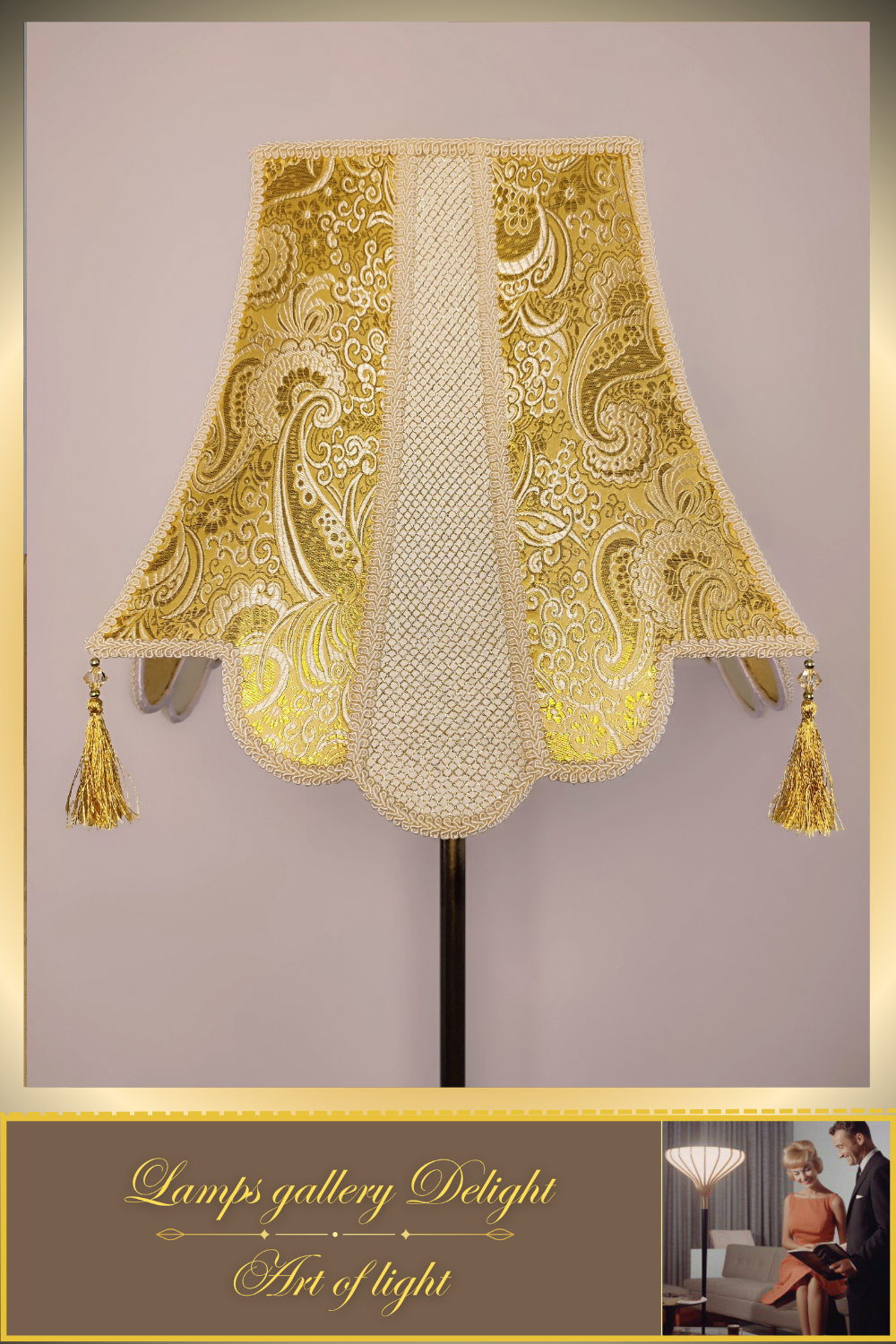 Floor lamp, art deco lamp, a floor lamp with a golden shade. 6002
