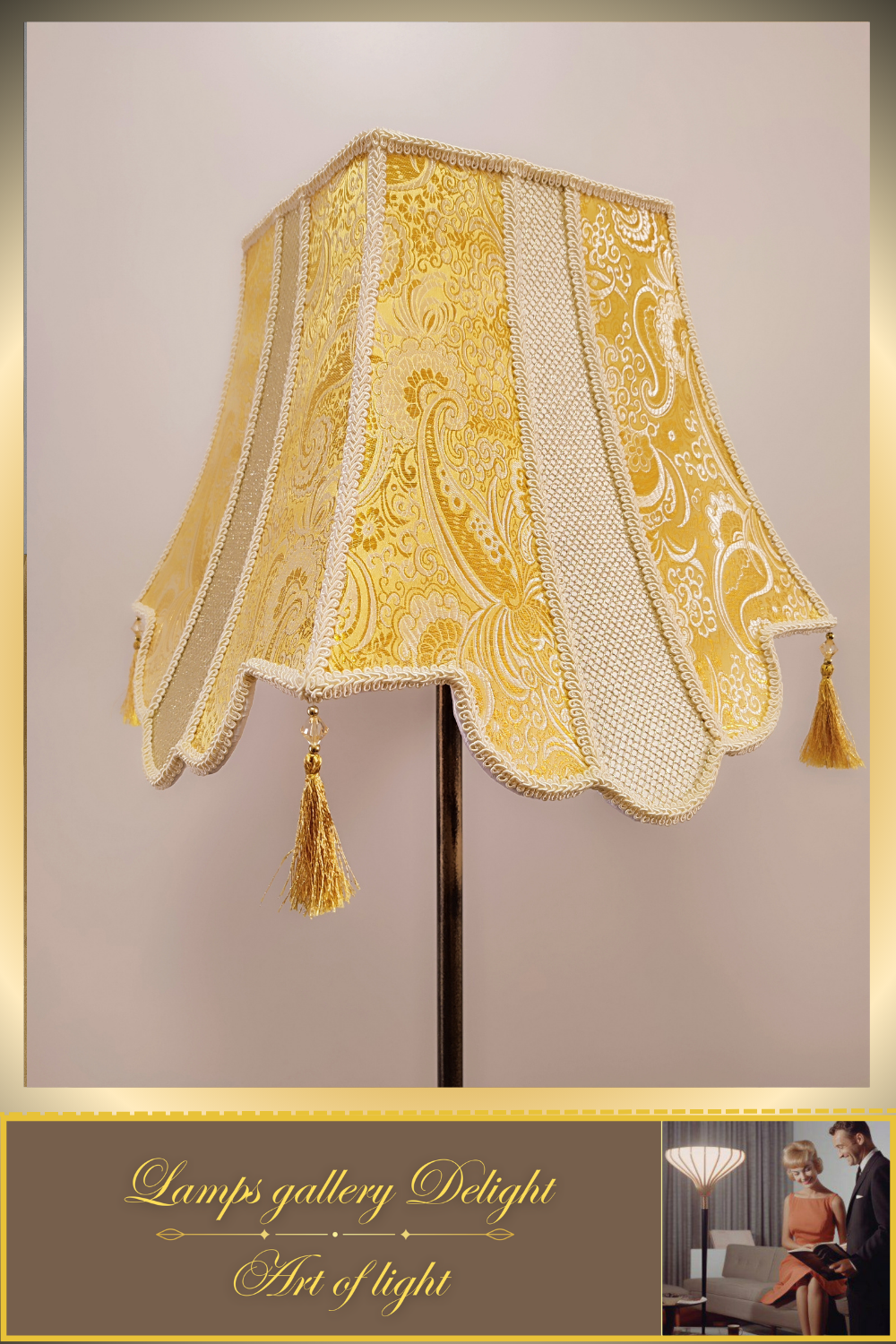 Floor lamp, art deco lamp, a floor lamp with a golden shade. 6002