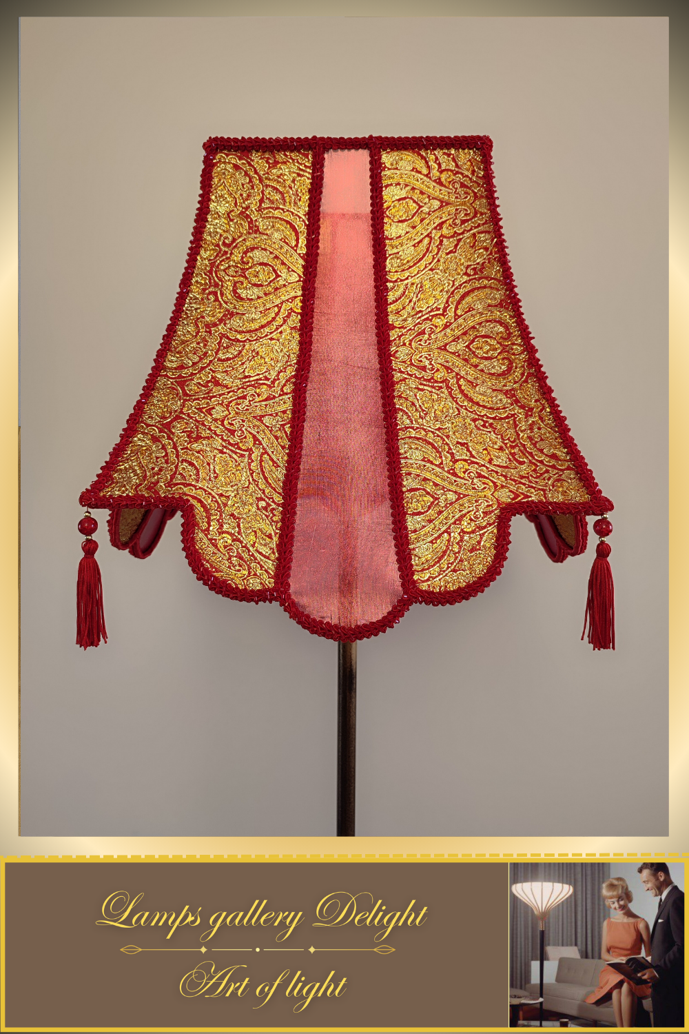 Floor lamp, art deco lamp, a floor lamp with a golden shade. 6002
