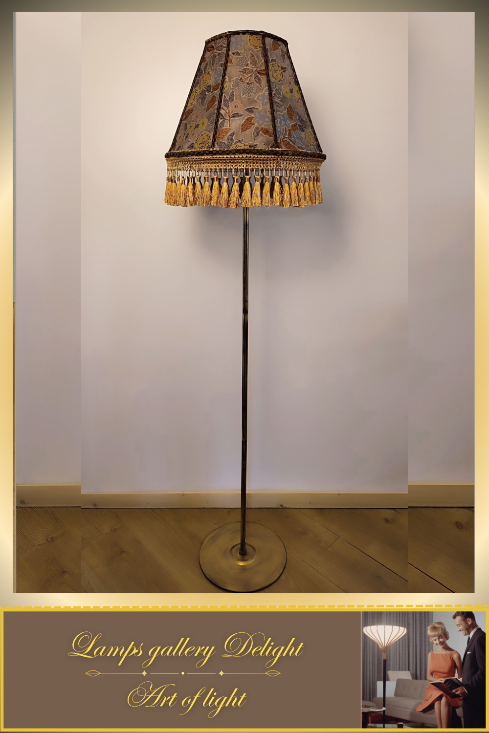 Floor lamp, floral lamp, Victorian floral lampshade with fringe - a large patterned accent lamp. 1105
