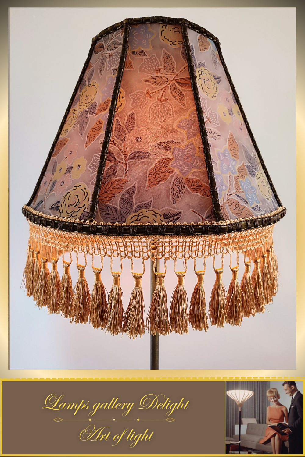 Floor lamp, floral lamp, Victorian floral lampshade with fringe - a large patterned accent lamp. 1105
