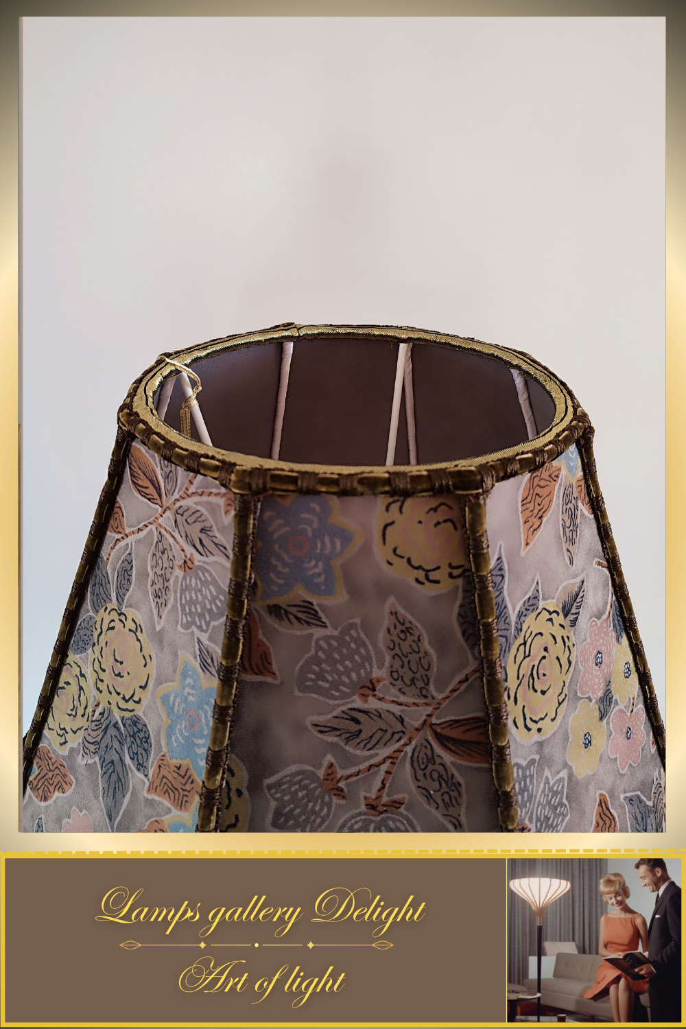 Floor lamp, floral lamp, Victorian floral lampshade with fringe - a large patterned accent lamp. 1105