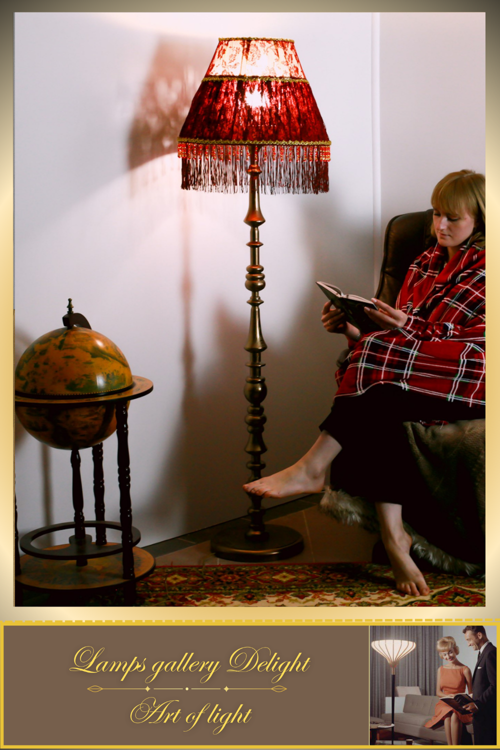 Floor lamp. Red Victorian floor lamp with burgundy colored fabric shade in Victorian style. 3105