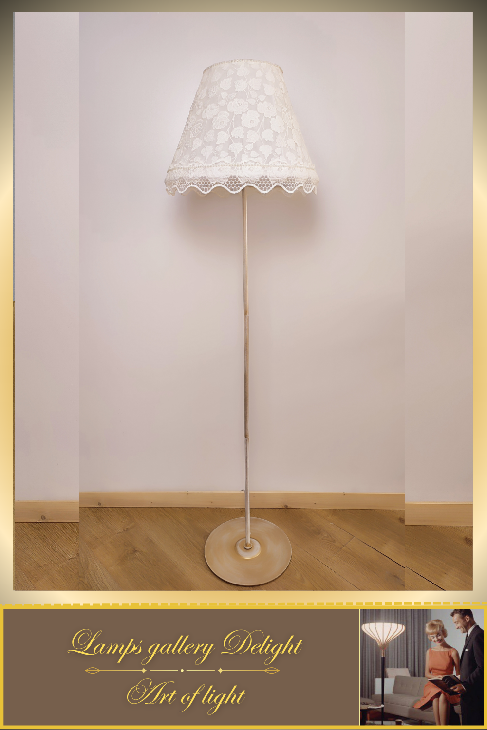 Floor lamp with a white, handmade floral shade: Victorian-style home decor. №3809