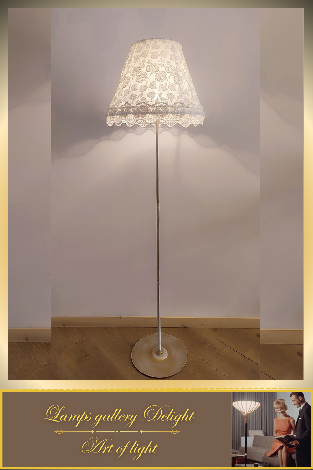 Floor lamp, Victorian Style, white lamp, flower lamp, fabric lampshade. 380901