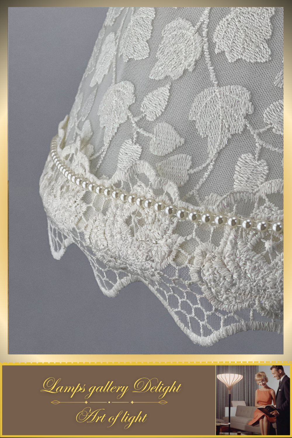 Floor lamp, Victorian Style, white lamp, flower lamp, fabric lampshade. 380901