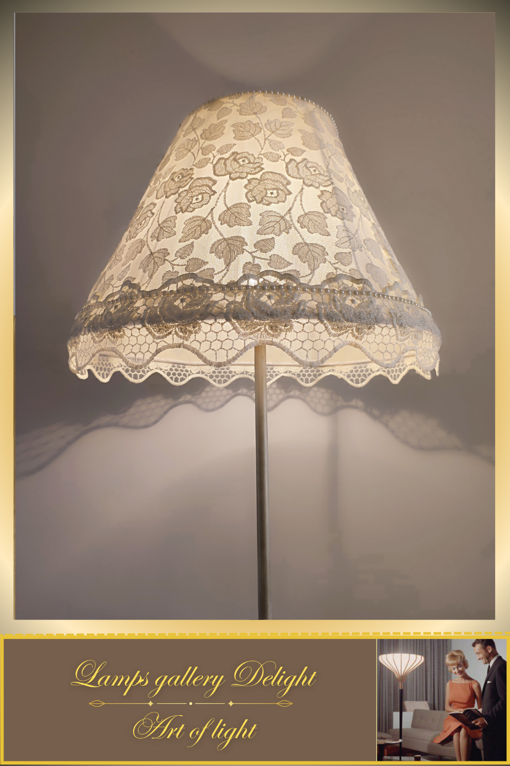 Floor lamp, Victorian Style, white lamp, flower lamp, fabric lampshade. 380901