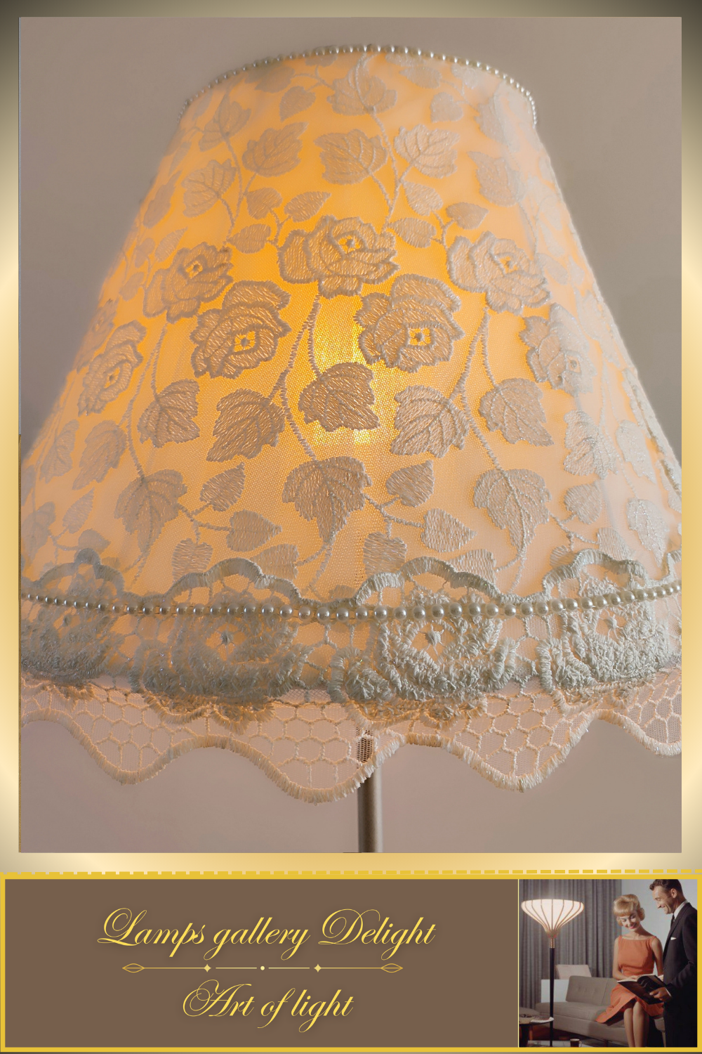 Floor lamp, Victorian Style, white lamp, flower lamp, fabric lampshade. 380901