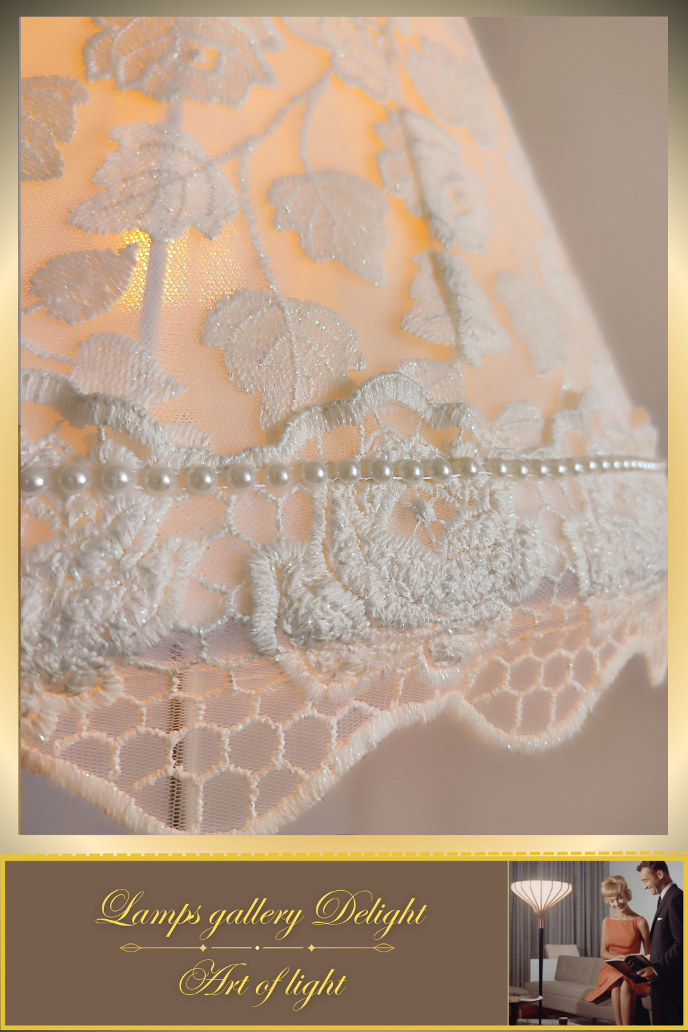 Floor lamp, Victorian Style, white lamp, flower lamp, fabric lampshade. 380901